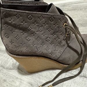 Louis Vuitton Brown Monogram Lace-Up Wedges